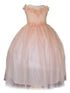 Big Girls Blush Illusion Neckline Floral Applique Glitter Tulle Dress 8-16 - SophiasStyle.com